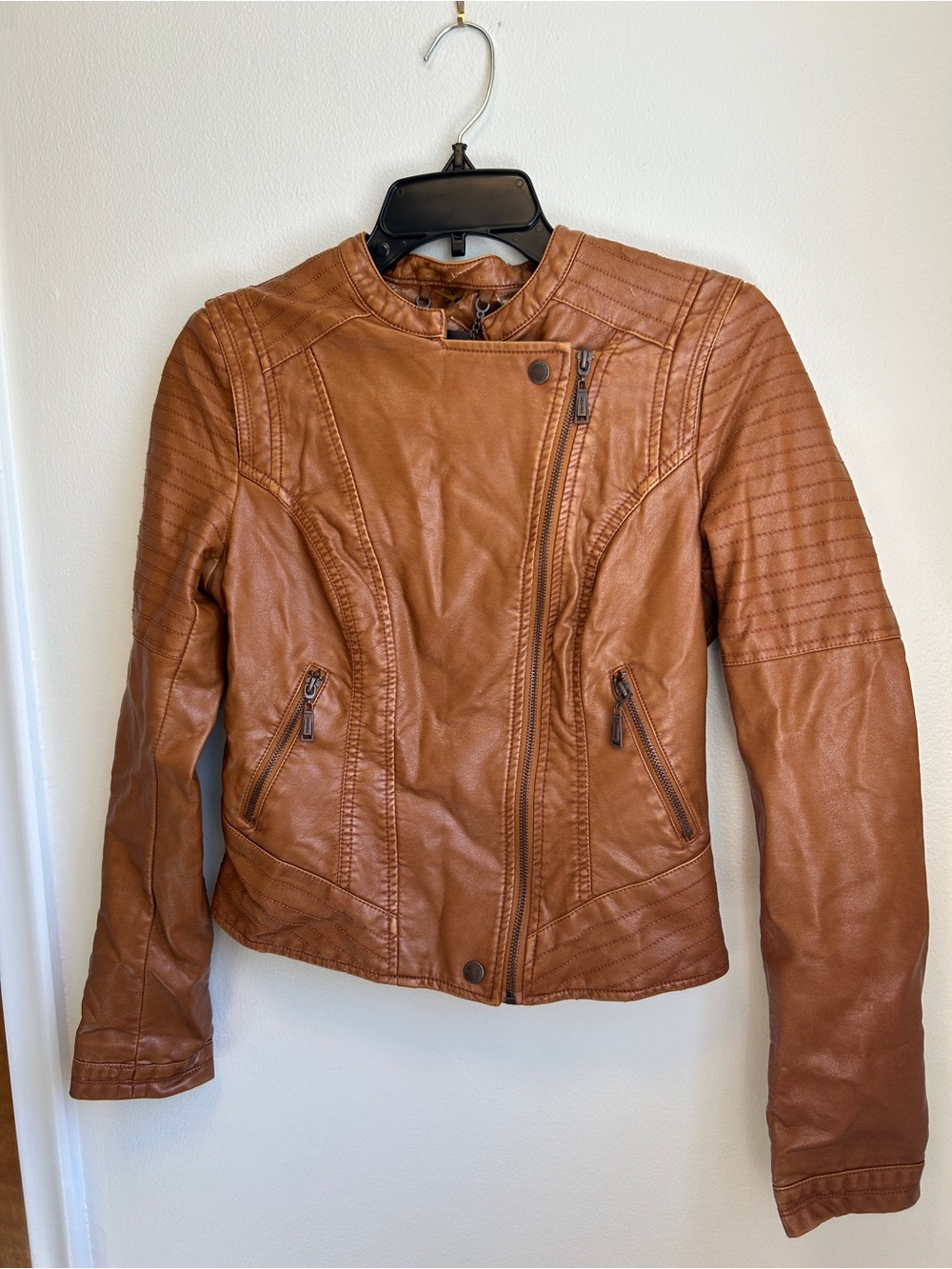 Jou Jou Cognac Faux Leather Moto Jacket